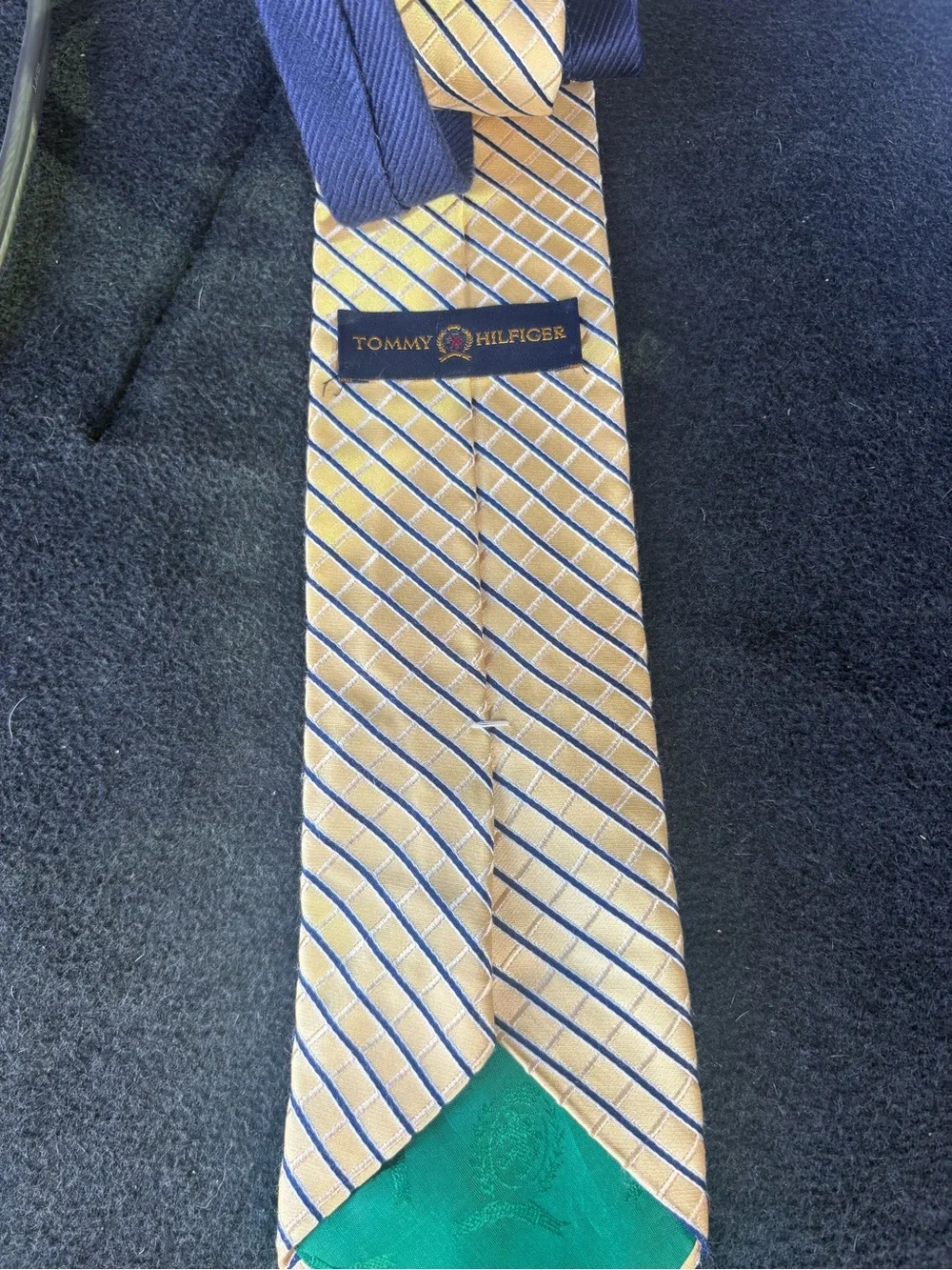 Tommy Hilfiger Yellow Tie with Blue Diagonal Stripes